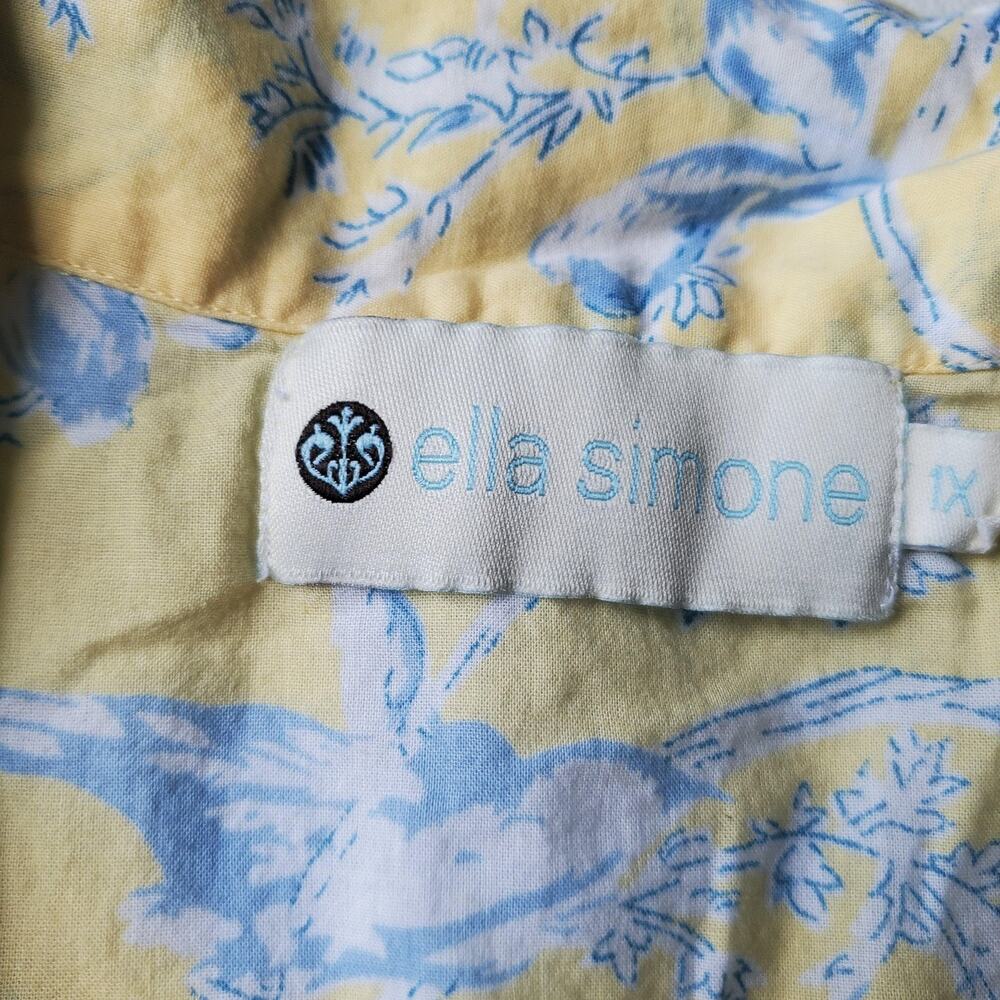 Ella Simone Pajama Set Womens 1X Yellow Bird Floral Capri Pants Button Top - Picture 3 of 13